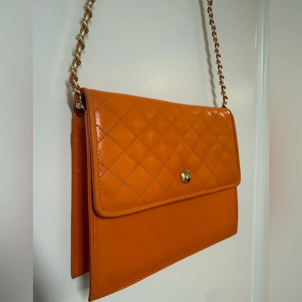 Saks Fifth Avenue Orange Quilted Crossbody Bag
